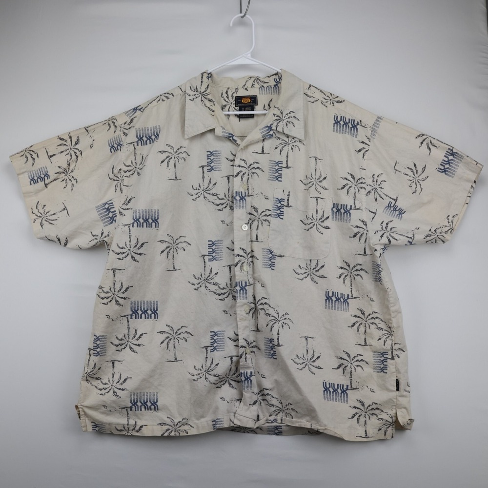 Route 66 Vintage Hawaiian Shirt Mens 3XL White Rayon Palm Tree Aloha Button Up